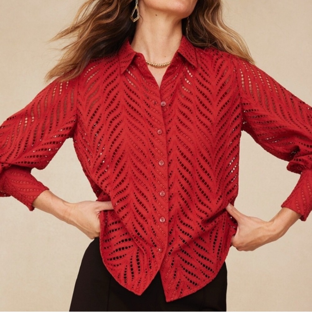 Chico’s Elegant Red Lace Blouse